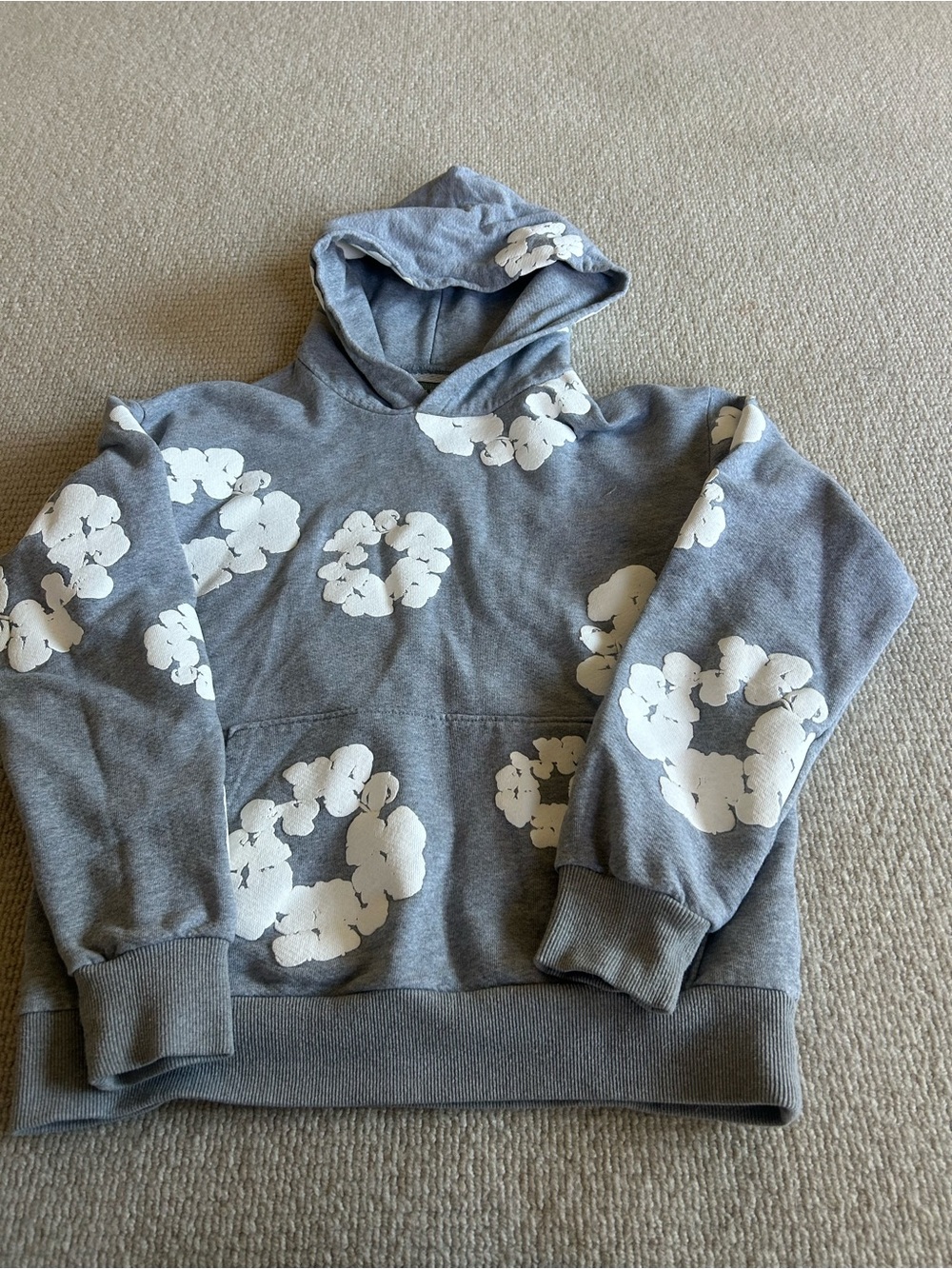 Men's Gray Zip-Up Hoodie with White Floral Ring Print